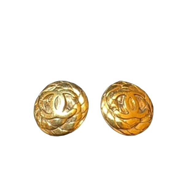 Chanel Vintage Basket Weave Button 96A  Authentic Stamped VINTAGE EARRINGS! - Picture 2 of 7